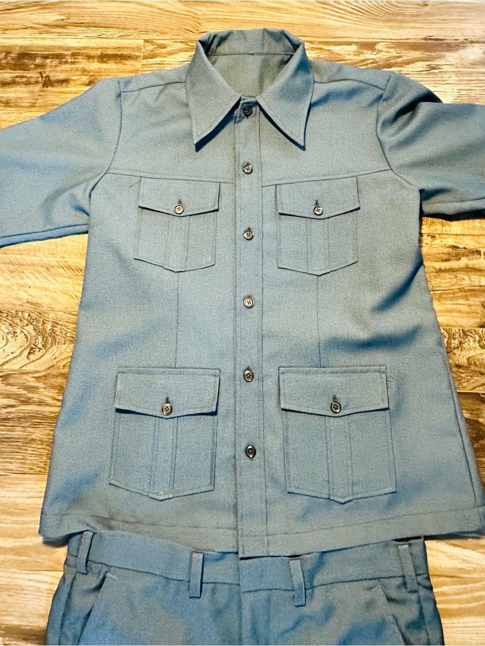 VTG RARE 1970s Men’s Safari Suit 2-Piece Set Blue • Fits Modern 33x29 Medium